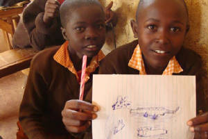 Students at Light School Uriri in Kenya- participating in the Olymp-i-a Challenge by drawing a picture of animals